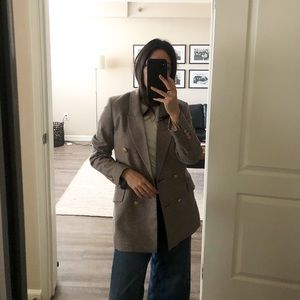 MANGO Houndstooth Gray and Brown Oversized Blazer